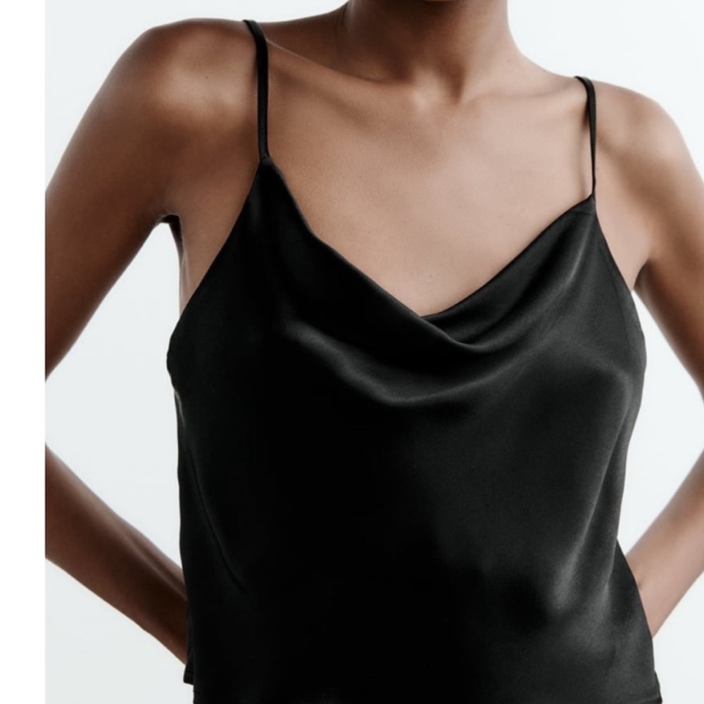 Zara Elegant Black Camisole with Button Accents **NEW**